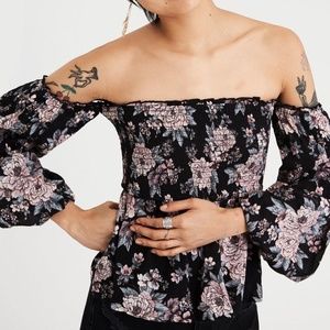 BNWOT American Eagle Smocked Floral Off Shoulder T